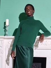 Pure Collection Green Pure Cashmere Roll Neck Jumper - Image 1 of 3