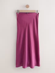 Burgundy Red Satin Midi Skirt - Image 1 of 3