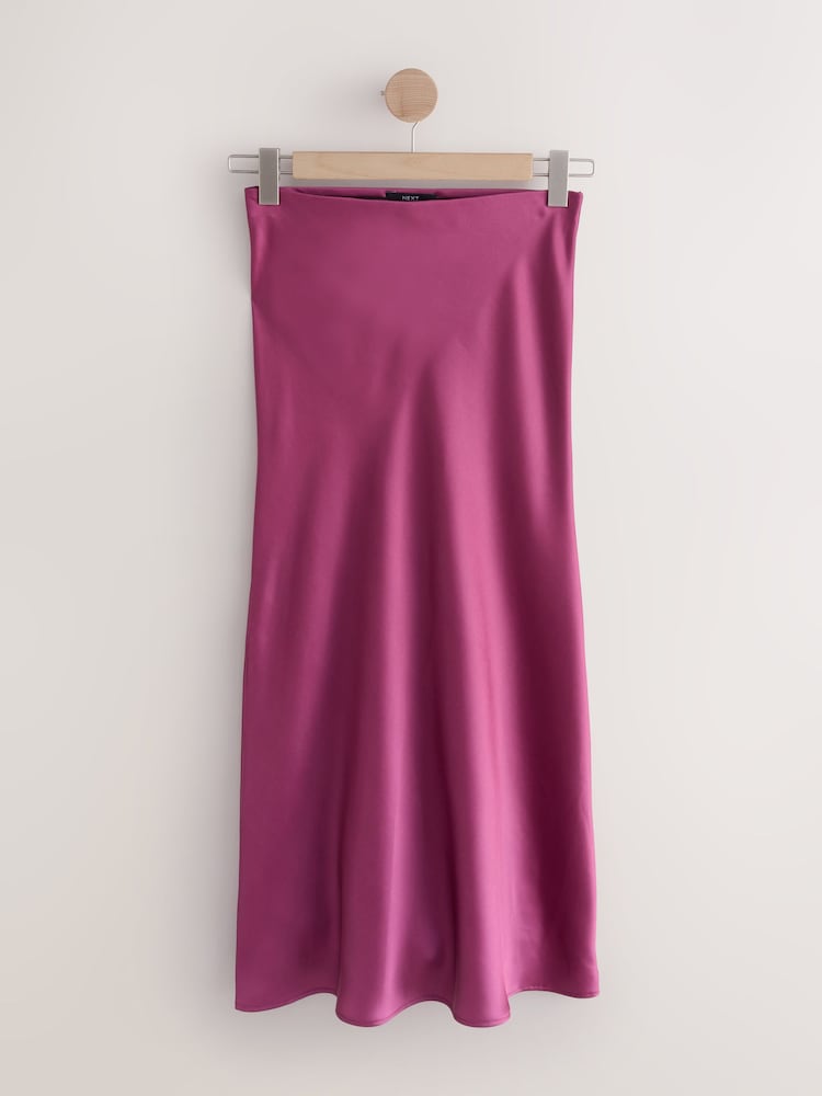 Burgundy Red Satin Midi Skirt - Image 1 of 3