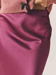 Burgundy Red Satin Midi Skirt - Image 4 of 7