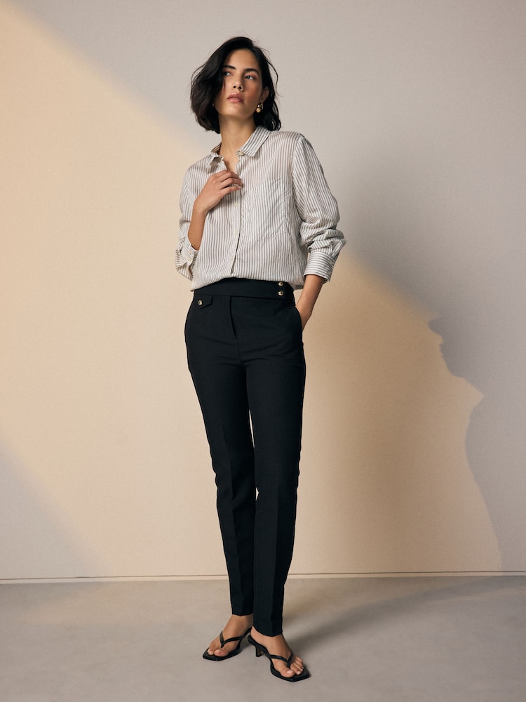 Black Button Detail Skinny Tailored Trousers - Image 1 of 6