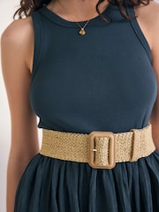 Natural/Gold Wide Raffia Belt - Image 1 of 7