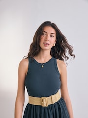 Natural/Gold Wide Raffia Belt - Image 2 of 7