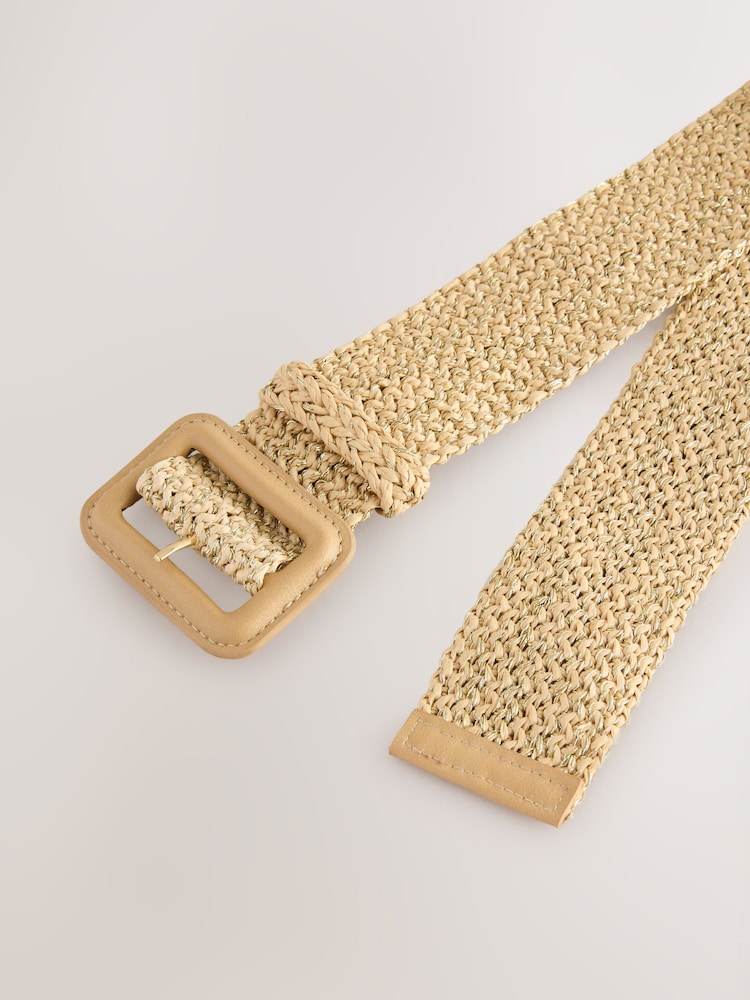 Natural/Gold Wide Raffia Belt - Image 7 of 7 Natural/Gold Wide Raffia Belt - Image 7 of 7