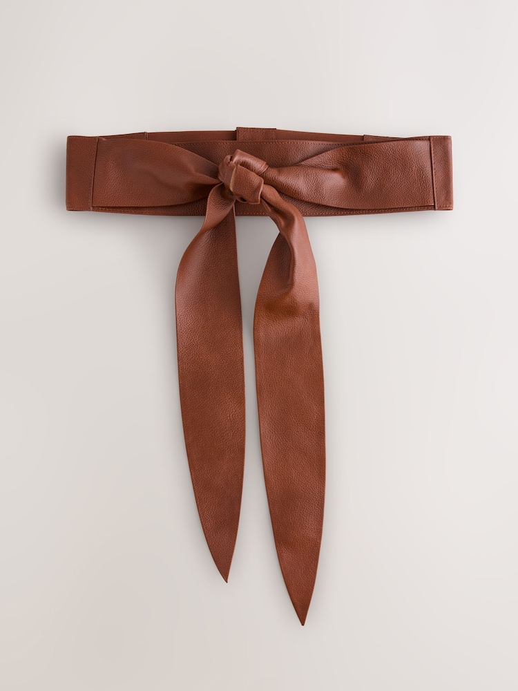 New! Tan Leather Bow Belt (One Size) NWOT NWOT ITALIAN GENUINE LEATHER pebbled belt brown / tan size  main image 4