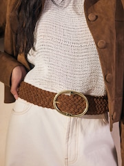 Tan Brown Suede Wide Leather Belt - Image 1 of 3