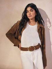 Tan Brown Suede Wide Leather Belt - Image 2 of 3