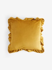 Ochre Yellow 50 x 50cm Matte Velvet Frill Edge Cushion - Image 3 of 5