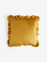 Ochre Yellow 50 x 50cm Matte Velvet Frill Edge Cushion - Image 4 of 5