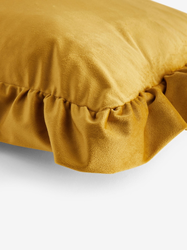 Ochre Yellow 50 x 50cm Matte Velvet Frill Edge Cushion - Image 5 of 5