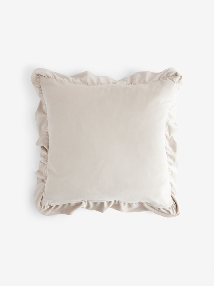 Oatmeal 50 x 50cm Matte Velvet Frill Edge Cushion - Image 3 of 4
