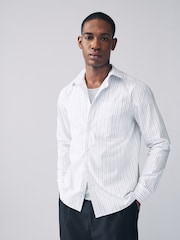 White Mono 100% Cotton Relaxed Fit Long Sleeve Shirt - Image 1 of 7