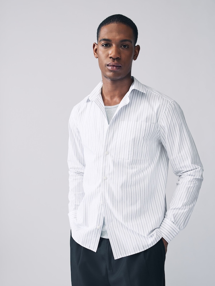 White Mono 100% Cotton Relaxed Fit Long Sleeve Shirt - Image 1 of 7
