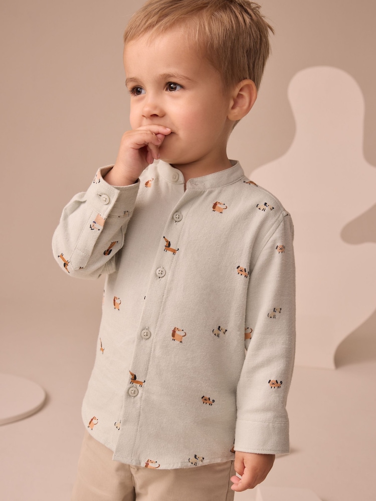Mint Green Dog Long Sleeve Grandad Collar All-Over Print Character Shirt (3mths-7yrs) - Image 1 of 8