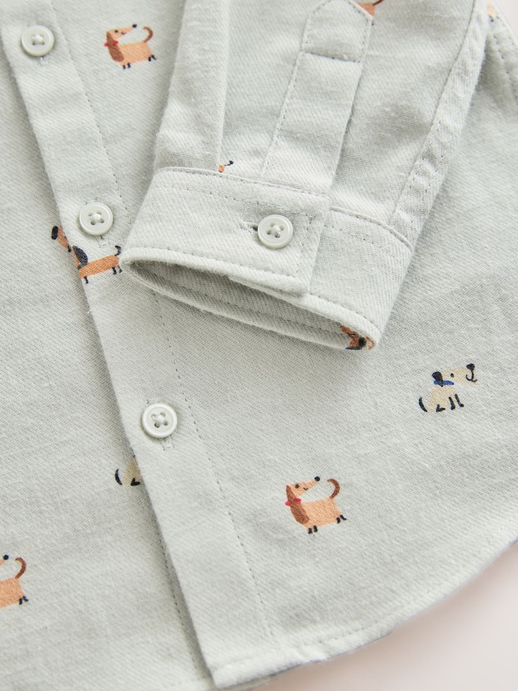 Mint Green Dog Long Sleeve Grandad Collar All-Over Print Character Shirt (3mths-7yrs) - Image 8 of 8