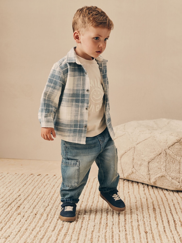 Blue Check Long Sleeve Check Shirt and T-Shirt Set (3mths-7yrs) - Image 1 of 10