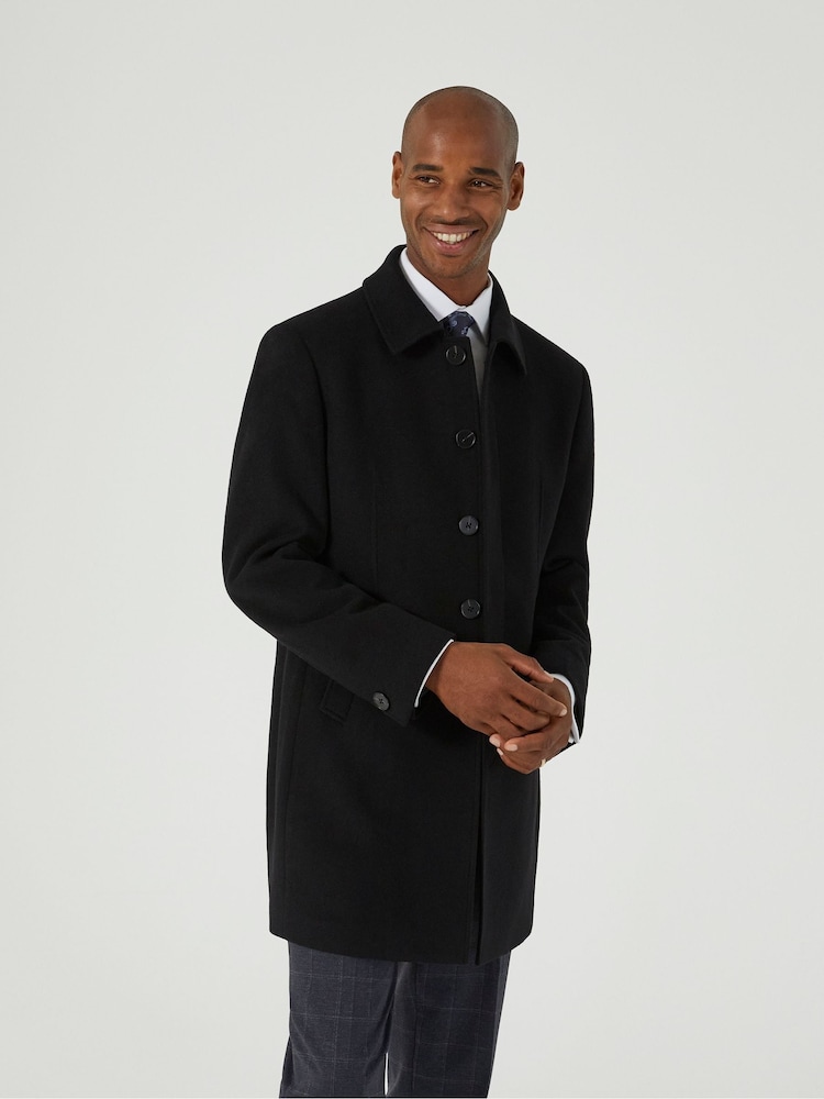 Skopes Black Tailored Fit Aldgate Overcoat - Image 2 of 4