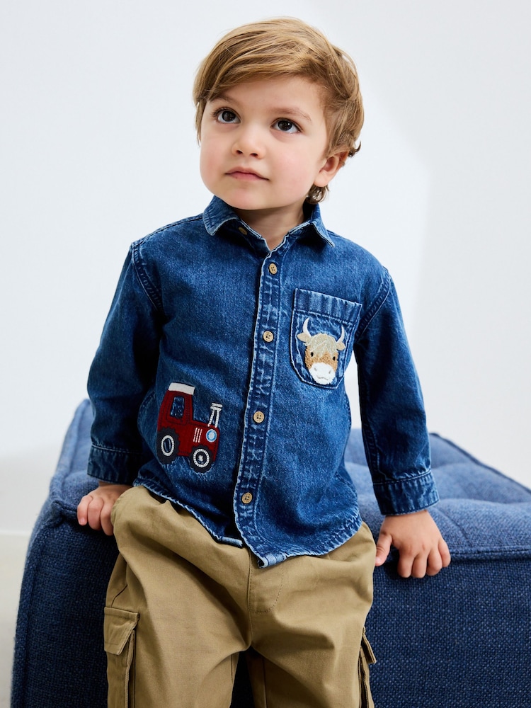 Blue Long Sleeve Denim Character Shirt (3mths-7yrs) - Image 1 of 15