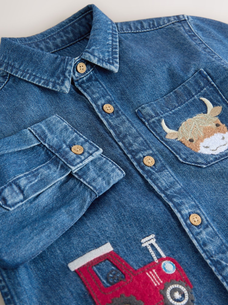 Blue Long Sleeve Denim Character Shirt (3mths-7yrs) - Image 15 of 15
