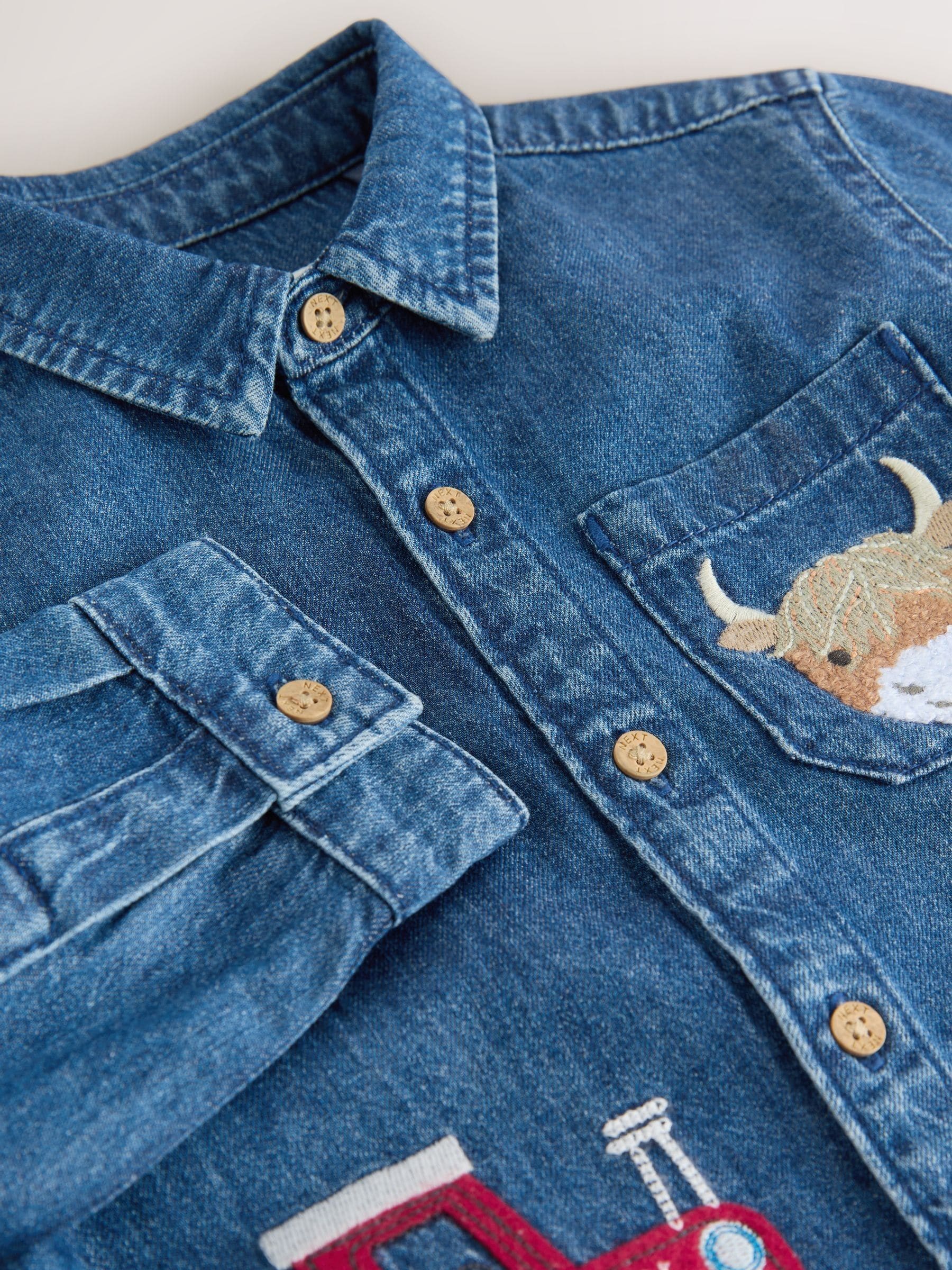 Buy Blue Long Sleeve Denim Character Shirt (3mths-7yrs) from Next USA