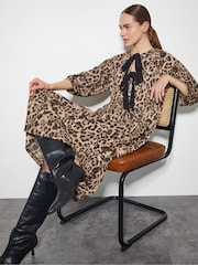 Monsoon Brown Archie Tie-Front Leopard Print Midi Dress - Image 2 of 3