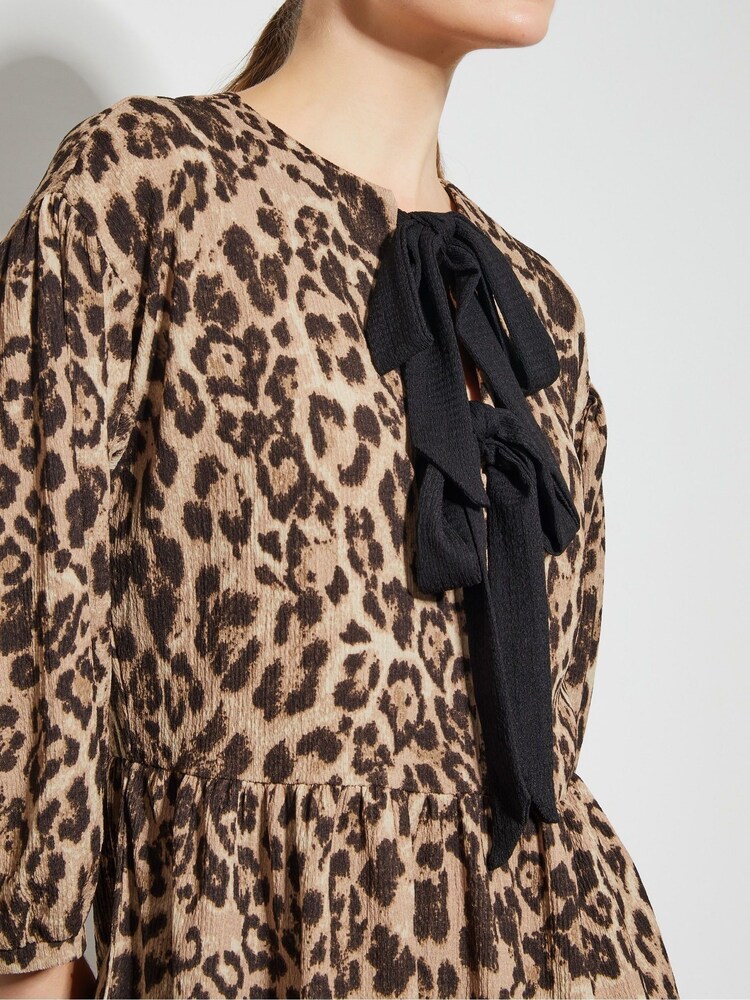Monsoon Brown Archie Tie-Front Leopard Print Midi Dress - Image 3 of 3