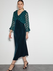 Monsoon Blue Dora Polka Dot Velvet Midi Dress - Image 2 of 4