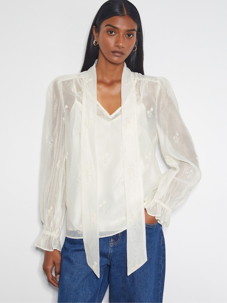 Monsoon Natural Mae Organza Pussybow Blouse - Image 1 of 3