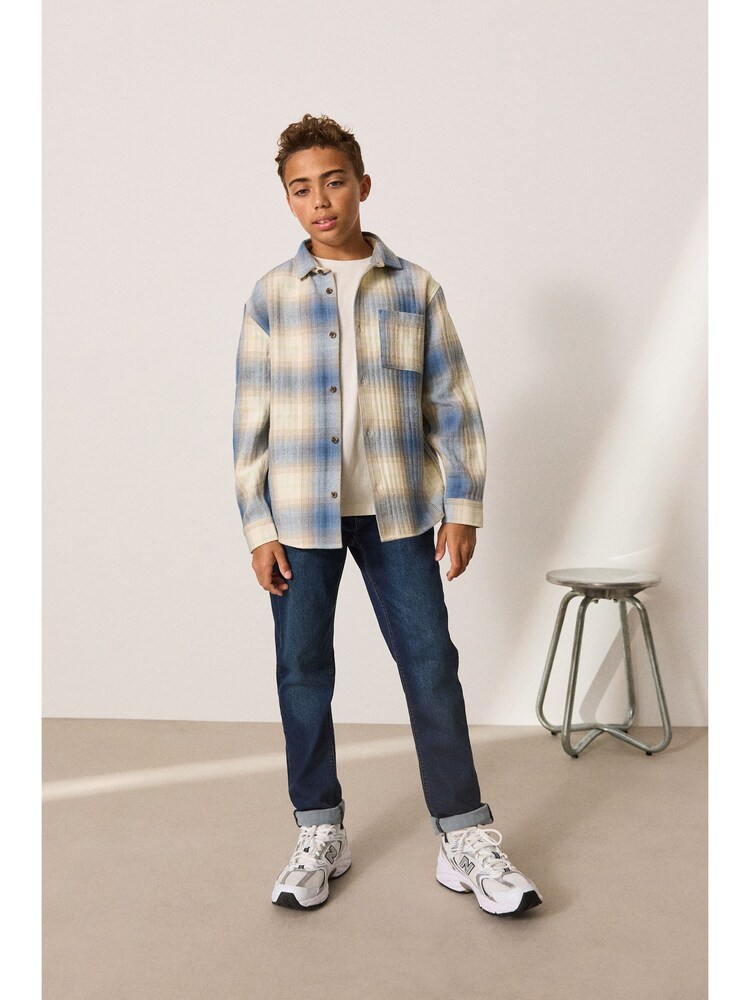 Blue Shadow Check Long Sleeve Check Shirt and T-Shirt Set 2 Piece (3-16yrs) - Image 2 of 18