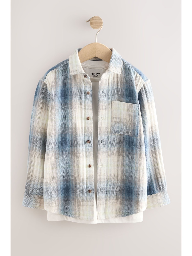 Blue Shadow Check Long Sleeve Check Shirt and T-Shirt Set 2 Piece (3-16yrs) - Image 9 of 9