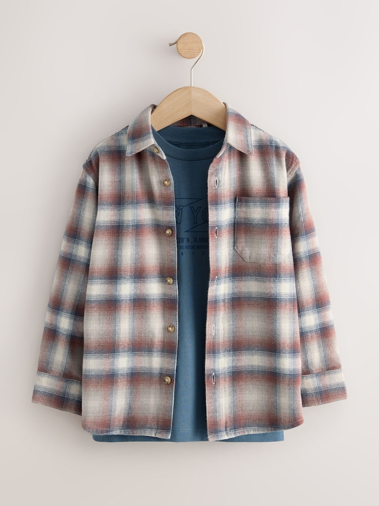 Rust Brown Long Sleeve Check Shirt and T-Shirt Set 2 Piece (3-16yrs) - Image 1 of 5