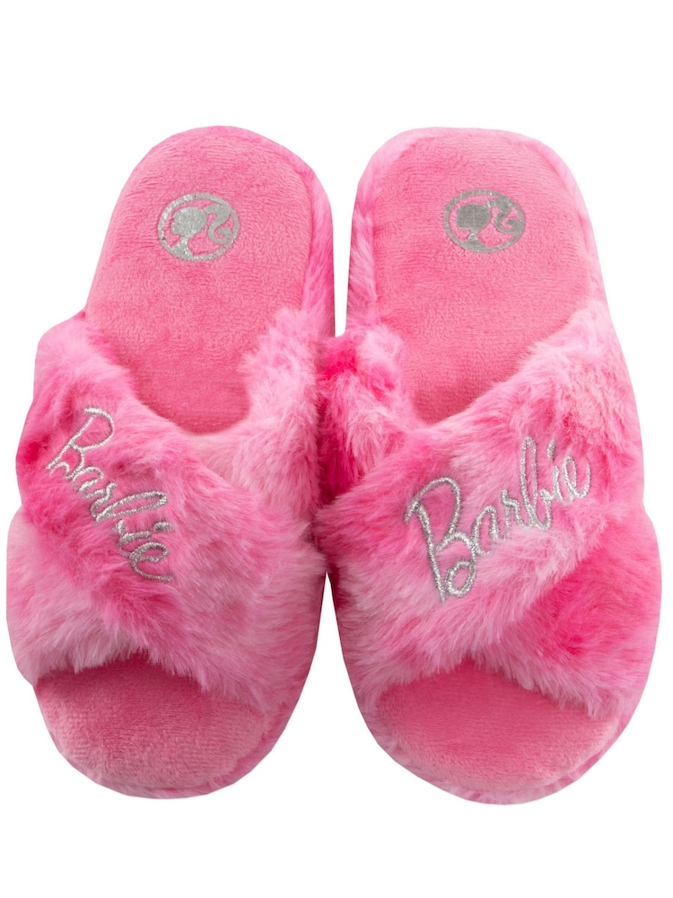 Character Pink Barbie Fluffy Sliders - Image 3 of 5