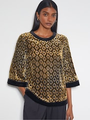 Monsoon Brown Jade Devoré Velvet Top - Image 1 of 3