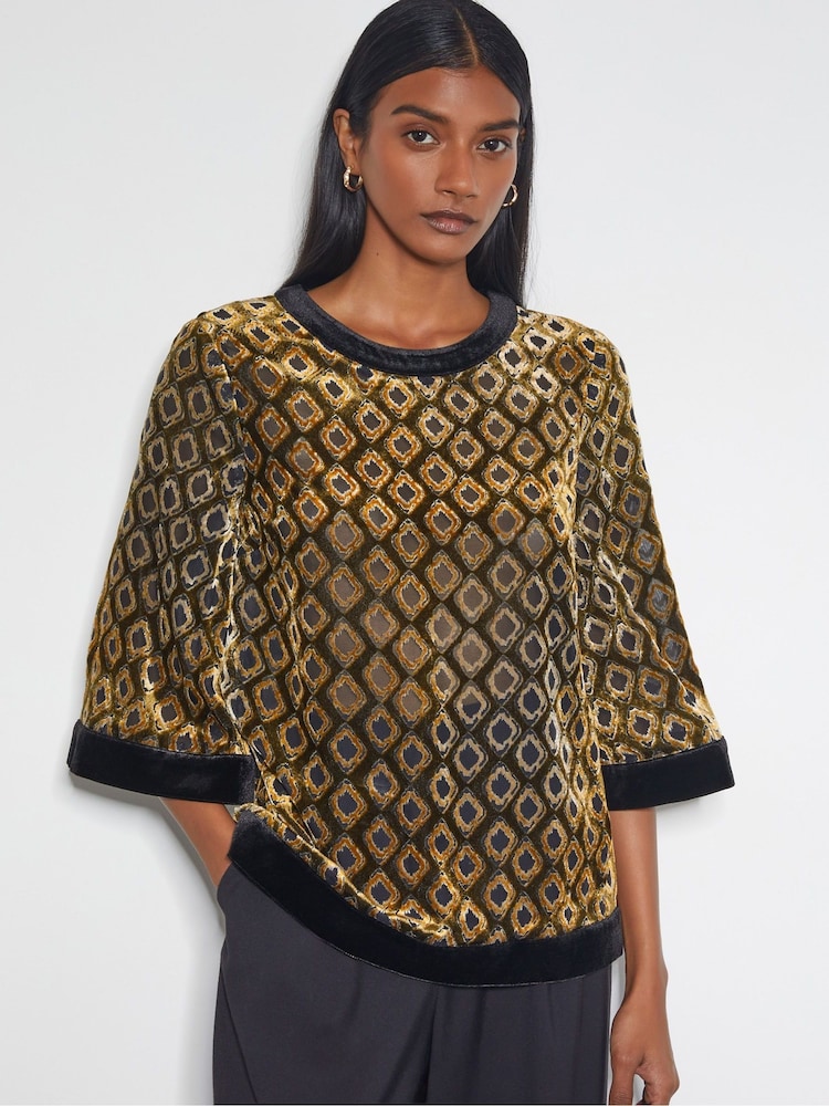 Monsoon Brown Jade Devoré Velvet Top - Image 1 of 3 Monsoon Brown Jade Devoré Velvet Top - Image 1 of 3