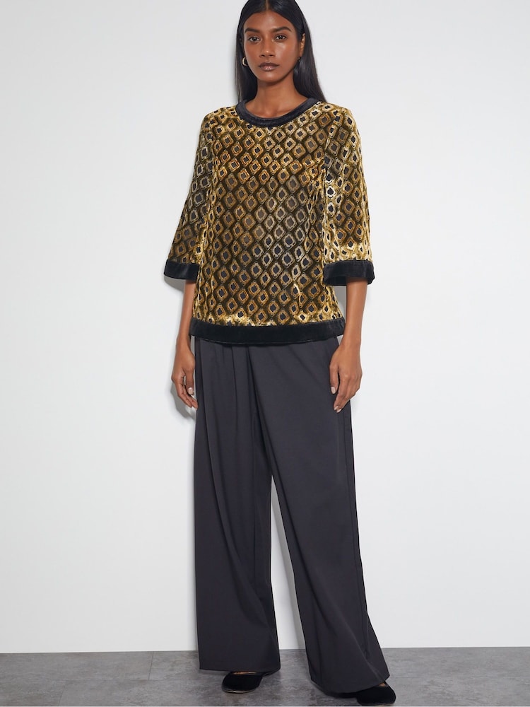 Monsoon Brown Jade Devoré Velvet Top - Image 2 of 3 Monsoon Brown Jade Devoré Velvet Top - Image 2 of 3