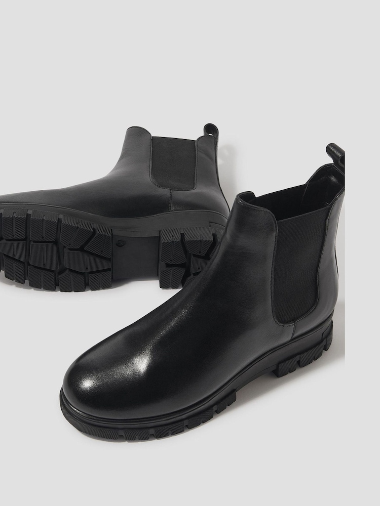 Monsoon Black Carrie Leather Chunky Chelsea Boots - Image 1 of 2 Monsoon Black Carrie Leather Chunky Chelsea Boots - Image 1 of 2