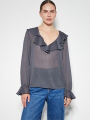 Monsoon Grey Emmy Sheer Sparkle Frill Blouse - Image 1 of 3