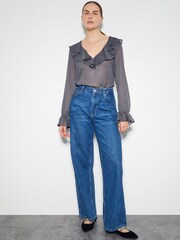 Monsoon Grey Emmy Sheer Sparkle Frill Blouse - Image 2 of 3