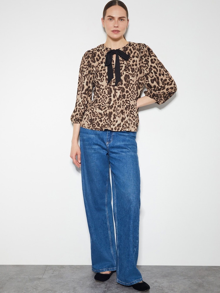 Monsoon Brown Archie Leopard Print Peplum Top - Image 2 of 3