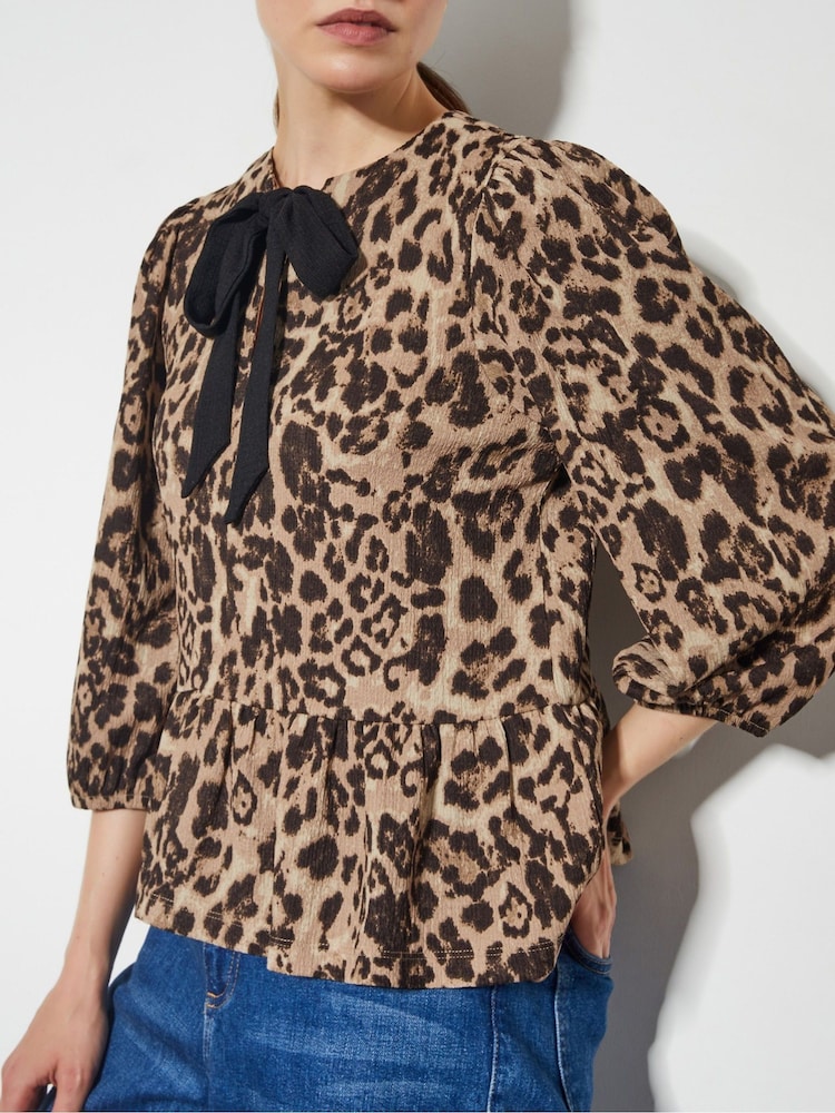 Monsoon Brown Archie Leopard Print Peplum Top - Image 3 of 3
