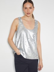 Monsoon Silver Gabrielle Sequin Embellished Cami Top - Image 1 of 2