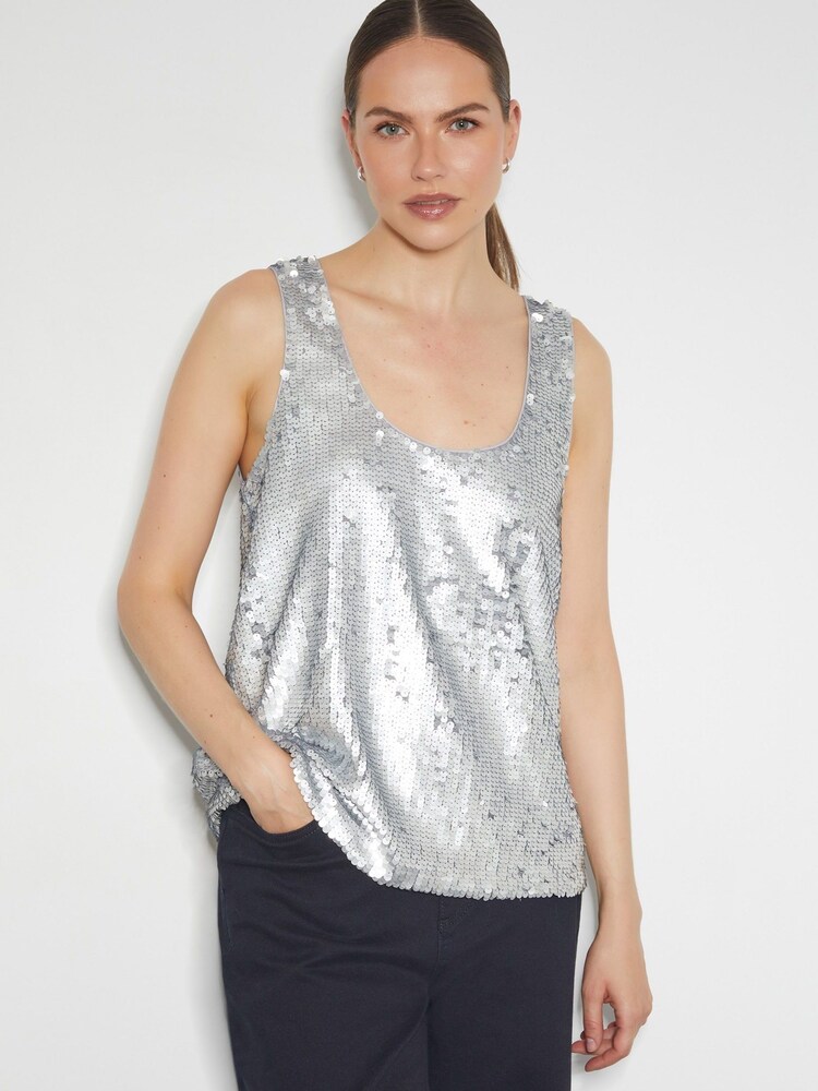 Monsoon Silver Gabrielle Sequin Embellished Cami Top - Image 1 of 2