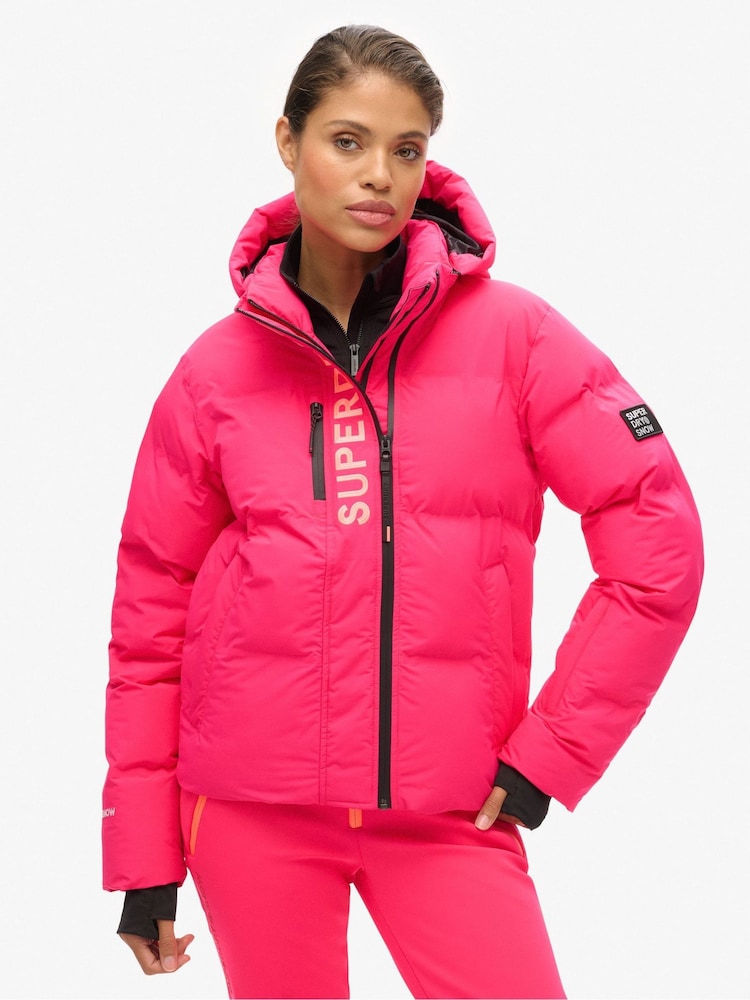 Superdry Pink Hooded Ski Boxy Puffer Jacket - Image 1 of 3