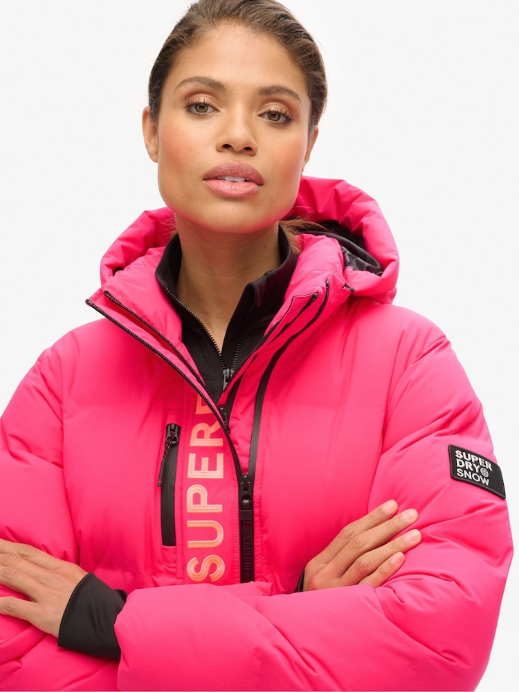 Superdry Pink Hooded Ski Boxy Puffer Jacket - Image 3 of 3