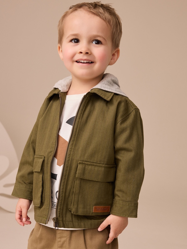 Khaki Green Hooded Overshirt and T-Shirt Set 2 Piece (3mths-7yrs) - Image 1 of 9