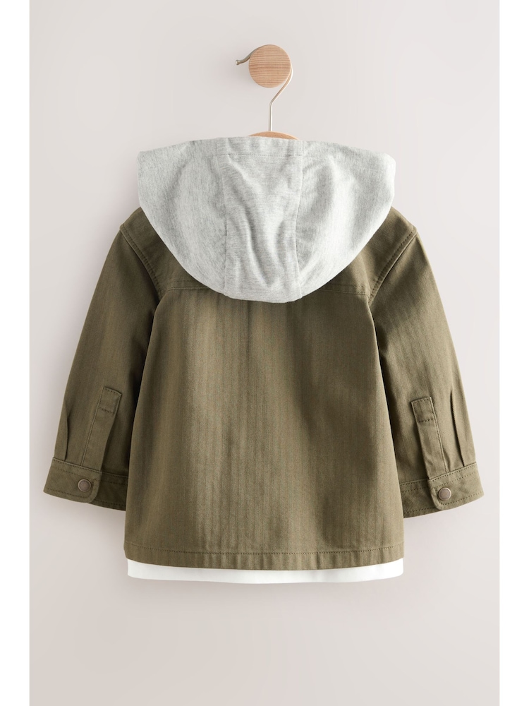 Khaki Green Hooded Overshirt and T-Shirt Set 2 Piece (3mths-7yrs) - Image 1 of 18