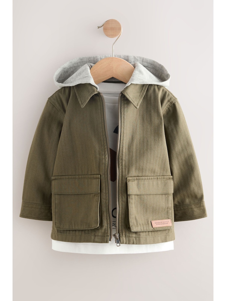 Khaki Green Hooded Overshirt and T-Shirt Set 2 Piece (3mths-7yrs) - Image 2 of 18