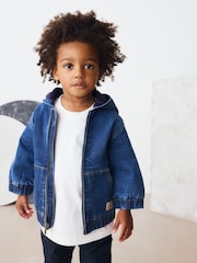 Blue Denim Borg Lined Hooded Zip Through Denim Shacket (3mths-7yrs) - Image 1 of 10