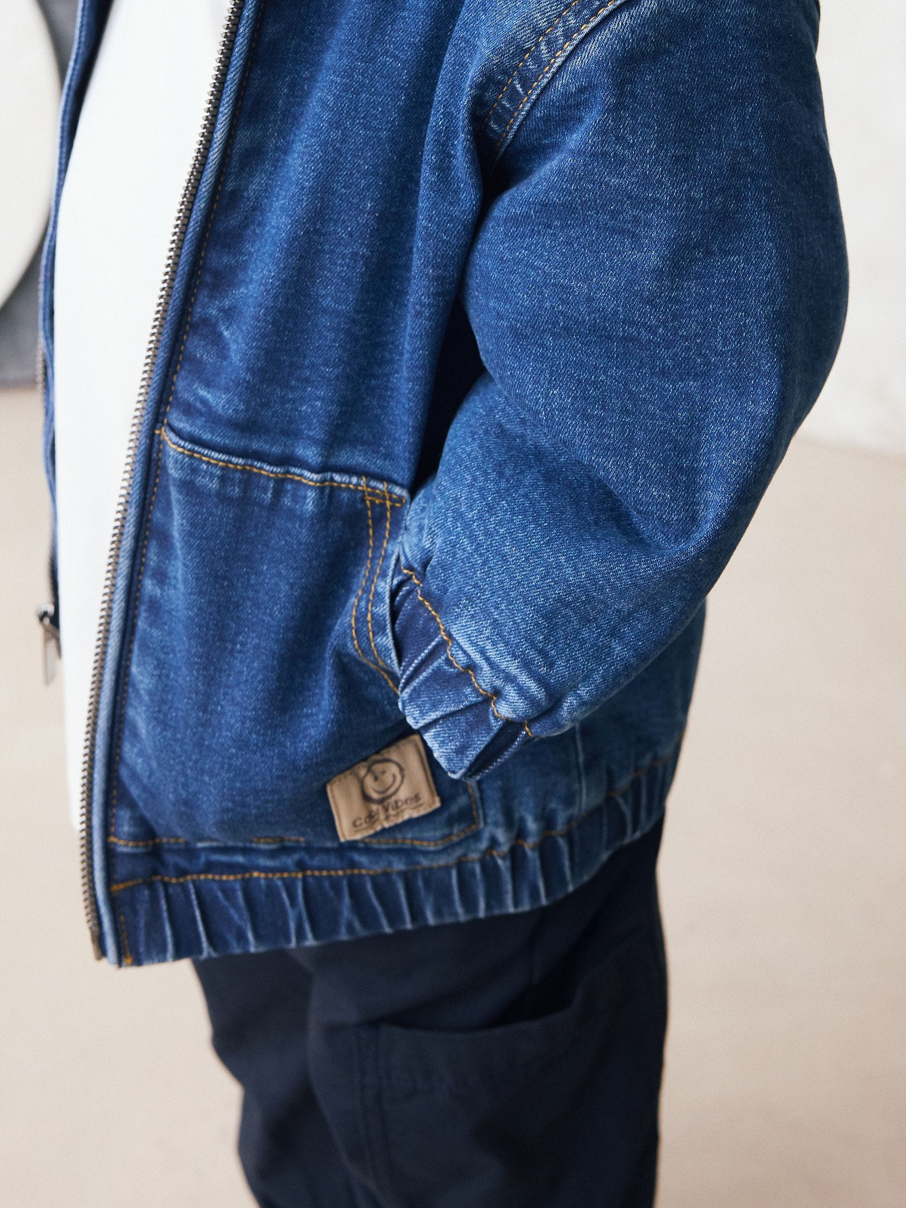 Buy Blue Borg Lined Hooded Zip Through Denim Shacket (3mths-7yrs