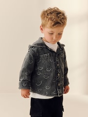 Grey Face AOP Denim Hooded Overshirt (3mths-7yrs) - Image 1 of 4